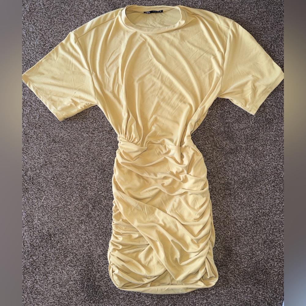 Zara Soft Yellow Gathered Dress